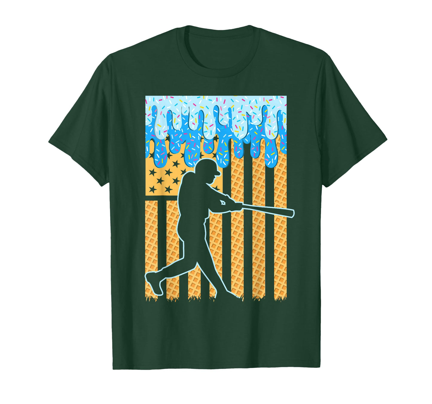 Baseball Drip Bat Boys Ice Cream American Flag 4th Of July T-Shirt