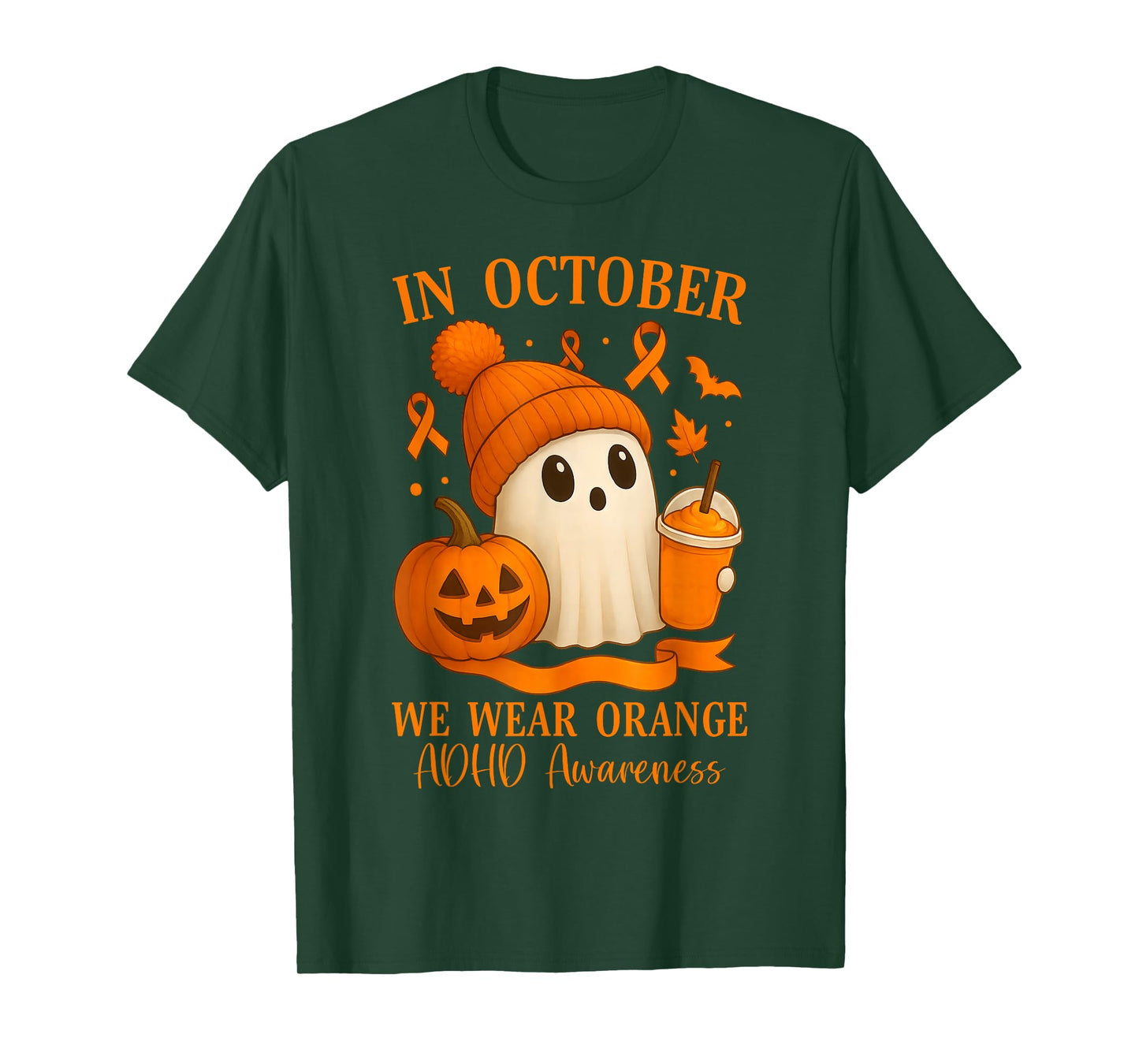 ADHD Awareness in October We Wear Orange Halloween Ghost T-Shirt