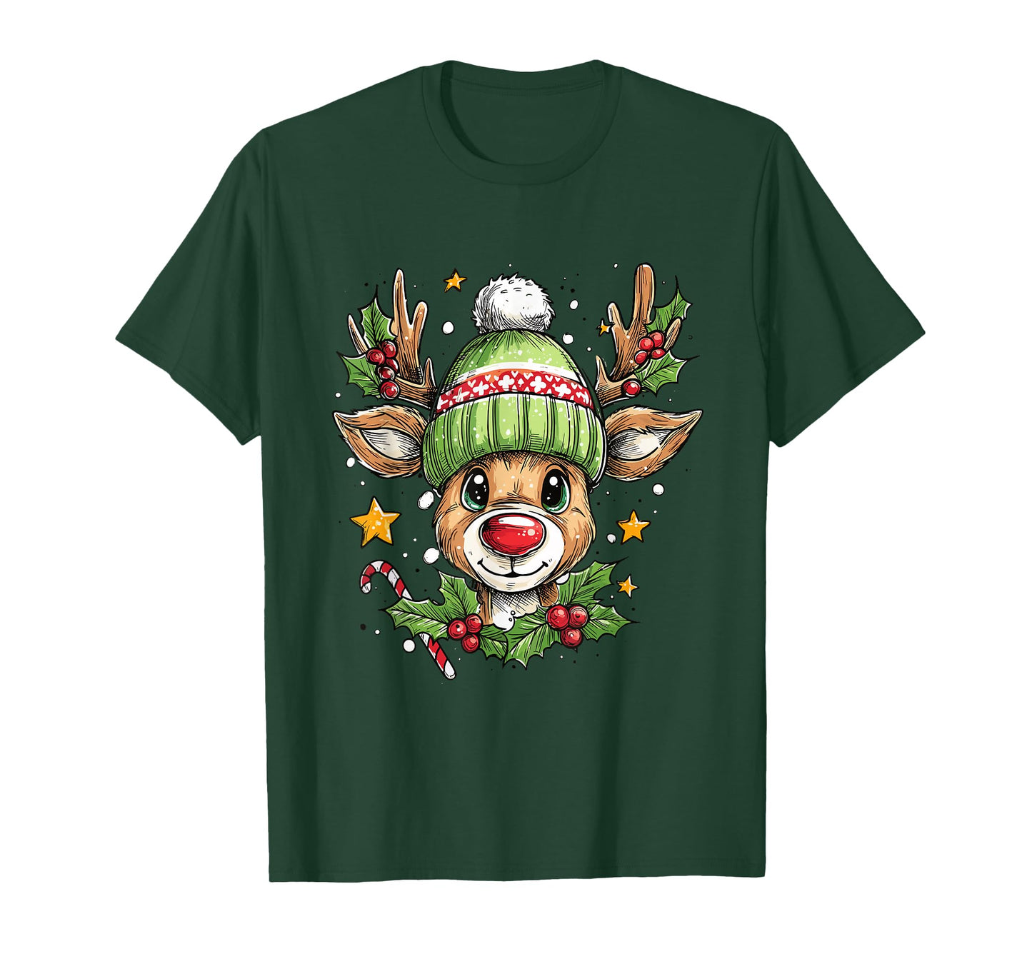 Dude Reindeer Christmas Lights Cozy Reindeer Boy Xmas Outfit T-Shirt