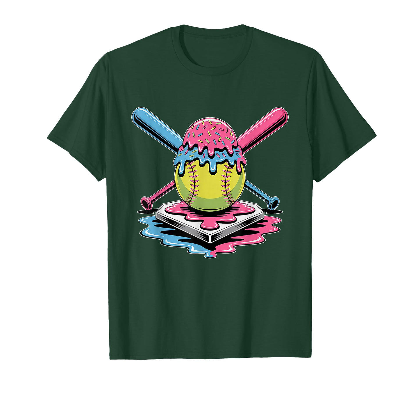 Softball Ice Cream Drip T-Shirt - Cute Softball Player T-Shirt
