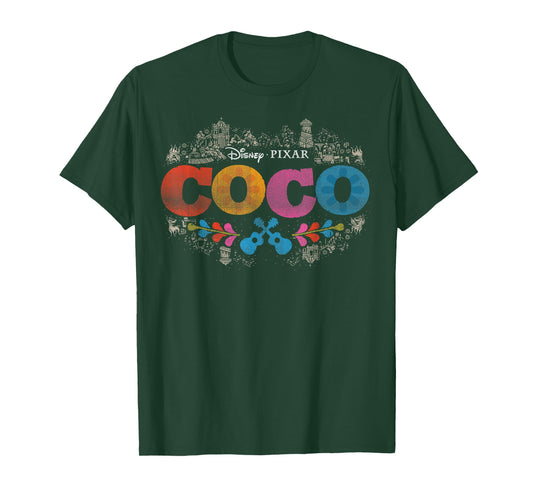 Disney Pixar Coco Colored Distressed Graphic Movie Logo T-Shirt