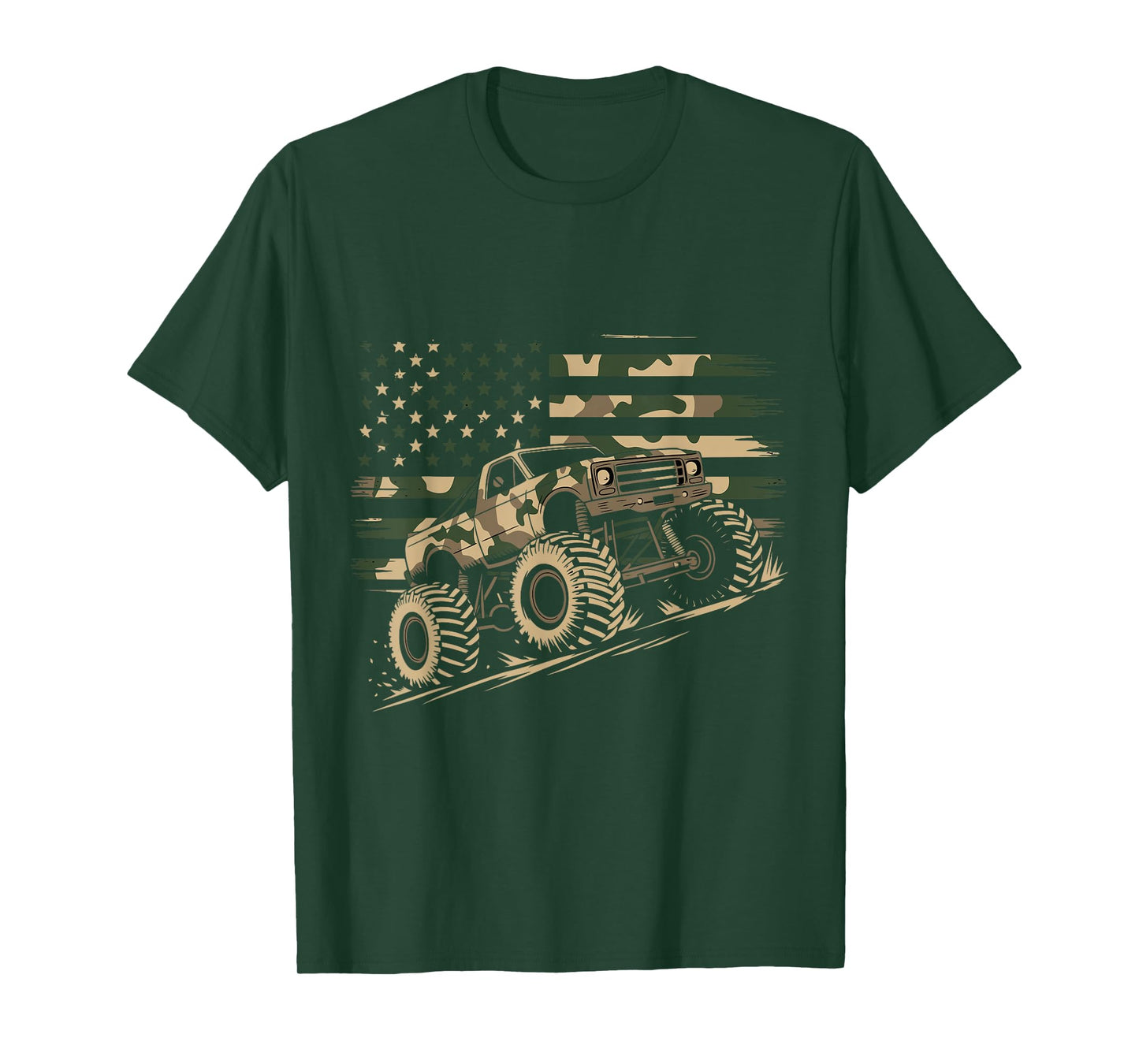 Monster Truck Camo USA Flag Patriotic July 4th Adventure T-Shirt