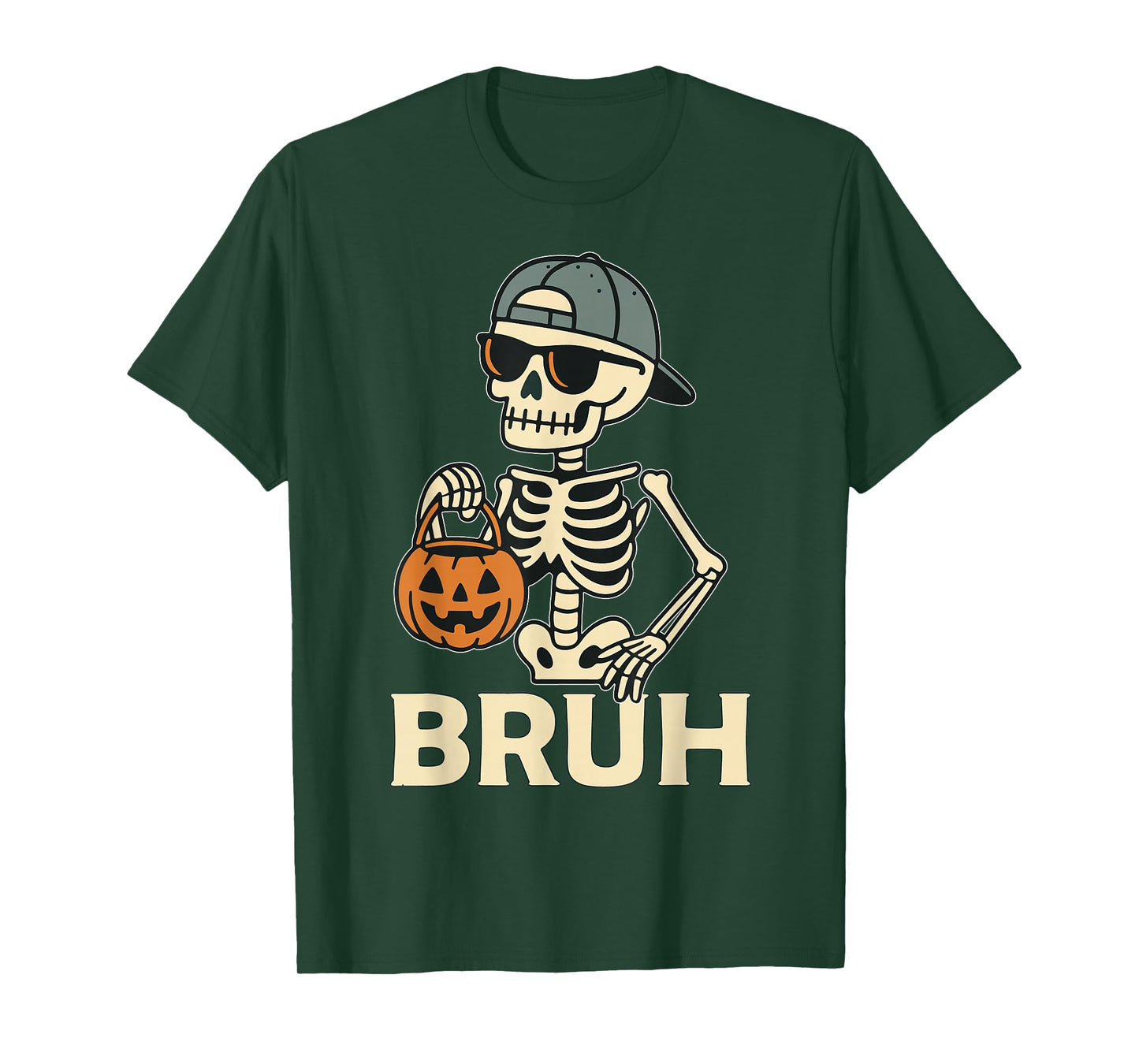 Bruh Skeleton Halloween Trick Or Treat Candy Kids Boys Men T-Shirt