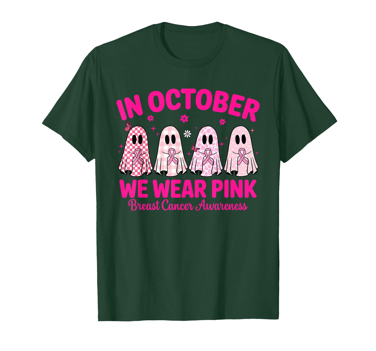 in October We Wear Pink Ghost Breast Cancer Awareness T-Shirt