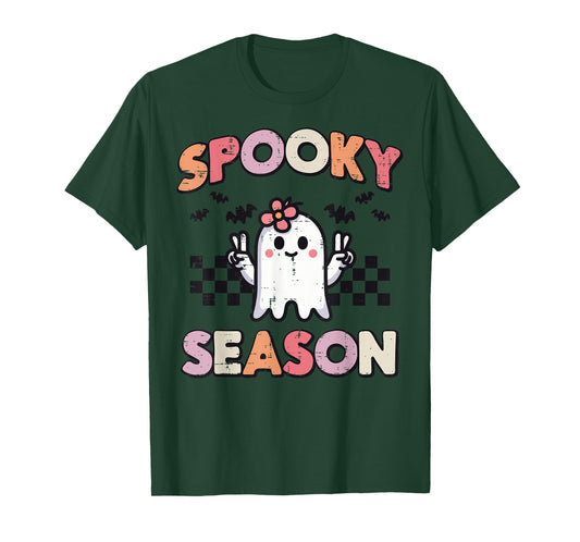Halloween Ghost Peace Spooky Season Costume Girls Kids Women T-Shirt