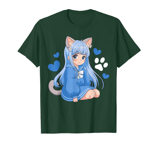 Magical and Funny Anime Girl Gifts Unisex-Kids Anime Cat Girl T-Shirt Black Small Classic Fit Short Sleeve Cotton Blend T-Shirt