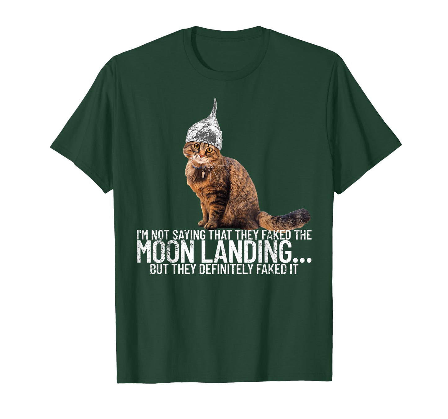 Conspiracy Cat Moon Landing Conspiracy Theory Tin Foil Hat Men Women T-Shirt