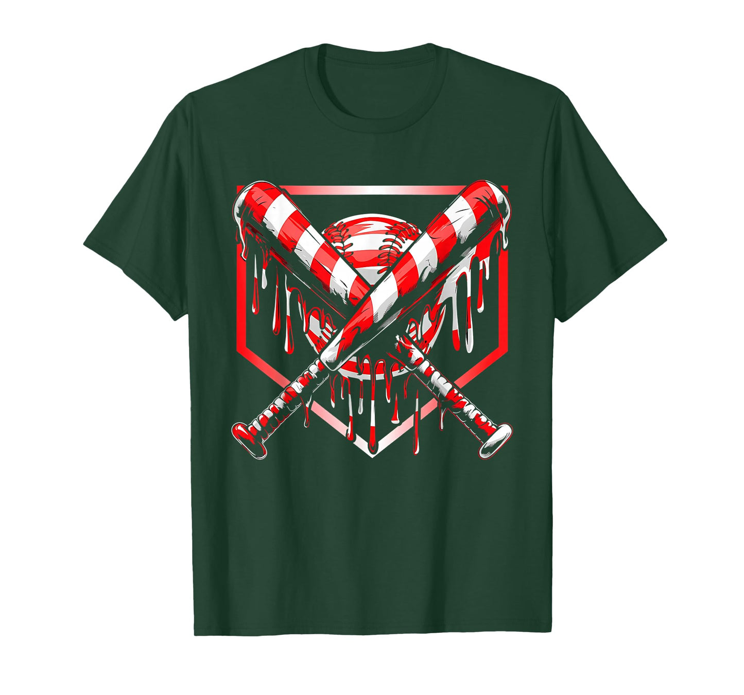 Baseball Candy Cane Christmas Baseball Ice Cream Drip Boys T-Shirt