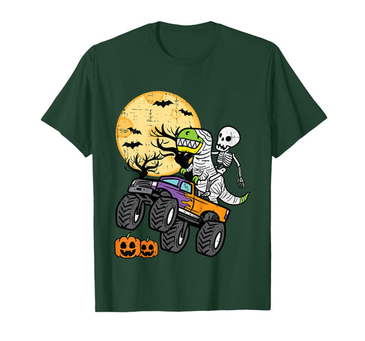 Kids Skeleton Dino Monster Truck Halloween Costume Toddler Boys T-Shirt