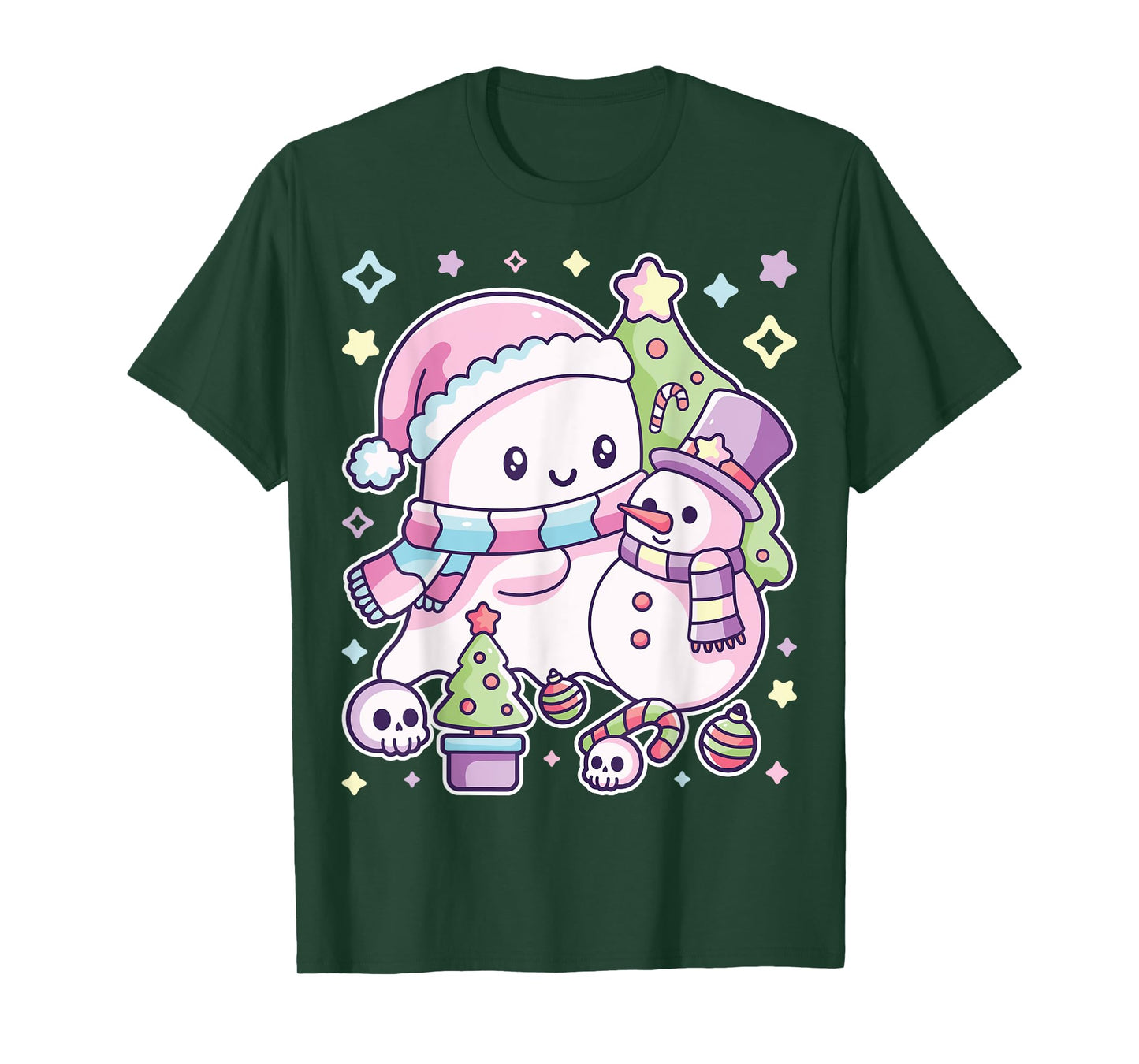 Christmas Ghost Lil Boo Xmas Tee Girls Kids Toddler Pastel T-Shirt
