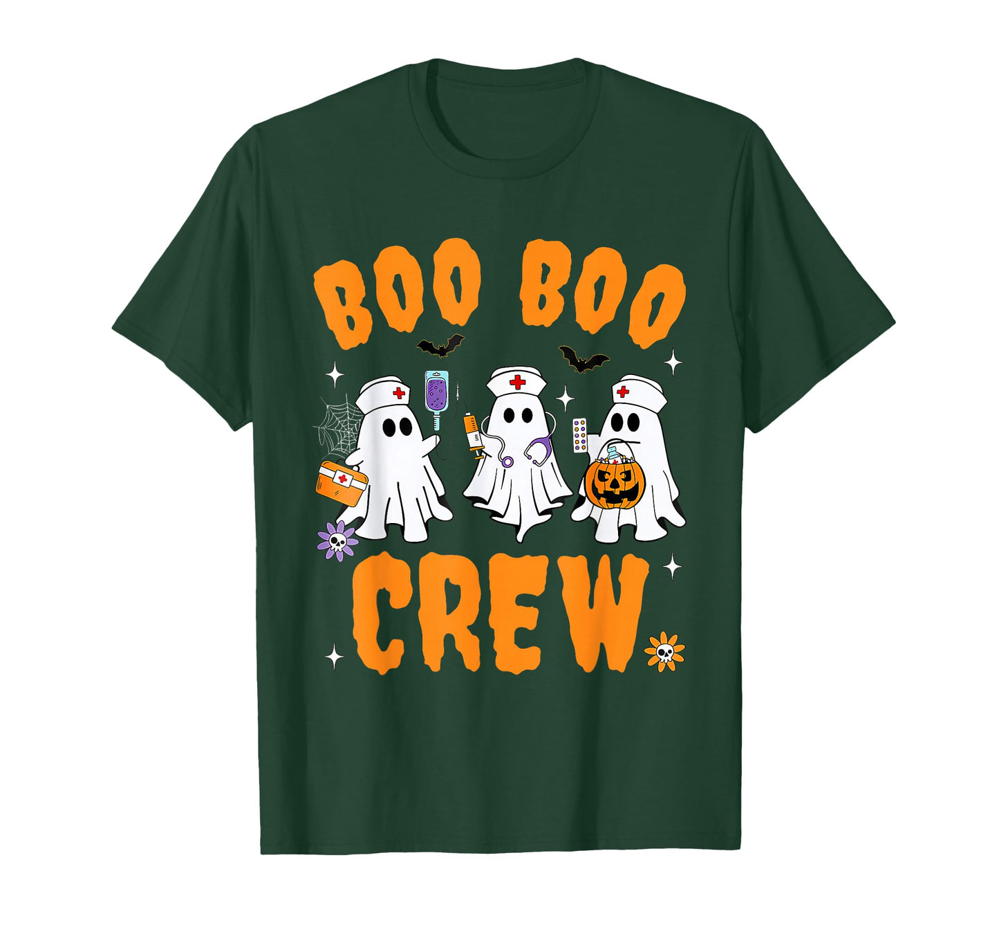 Boo Boo Crew Nurse Ghost Scrub Top Nursing Halloween Costume T-Shirt