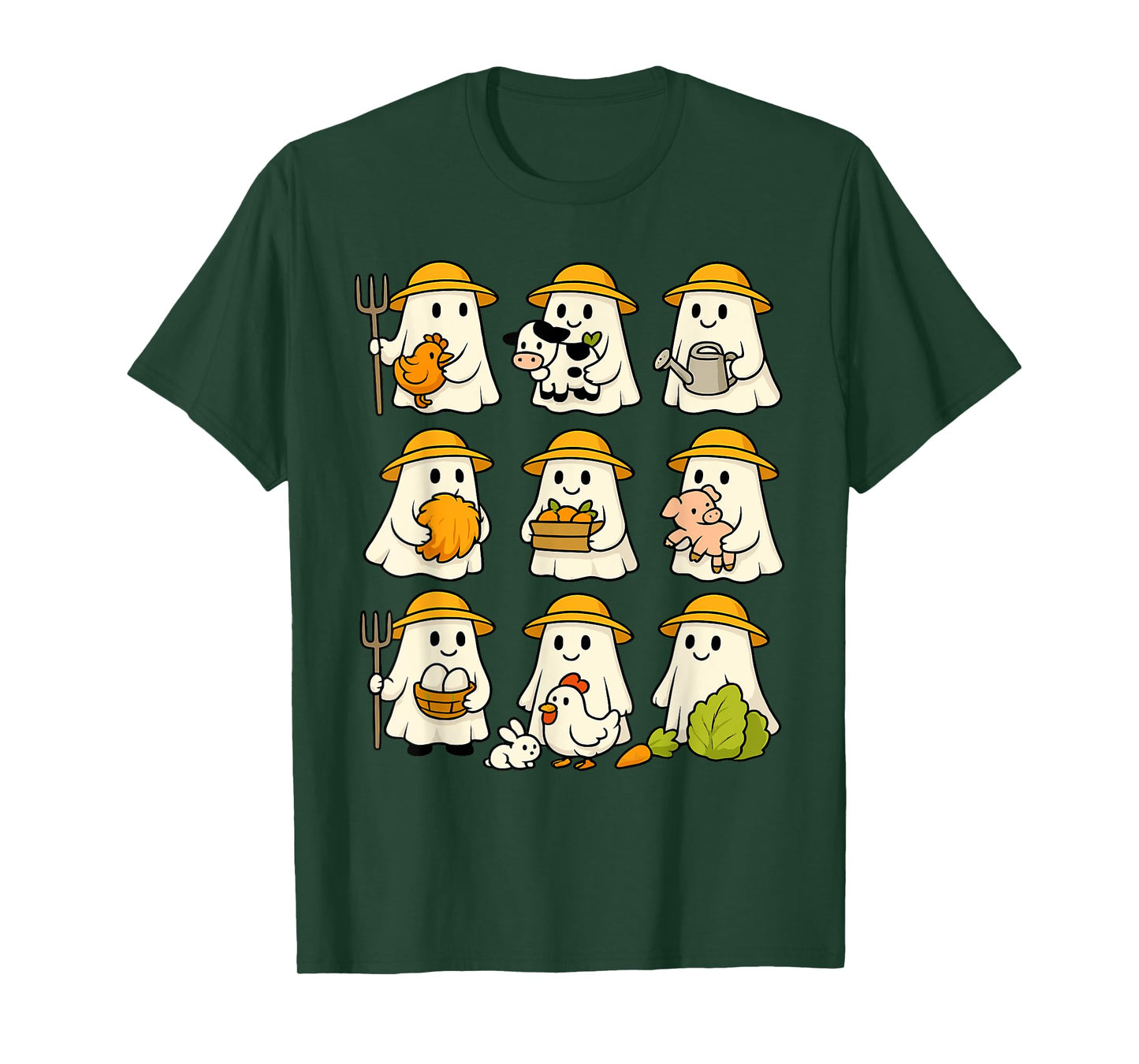 Cute Ghost Farmer Halloween Fall Farming Lover T-Shirt
