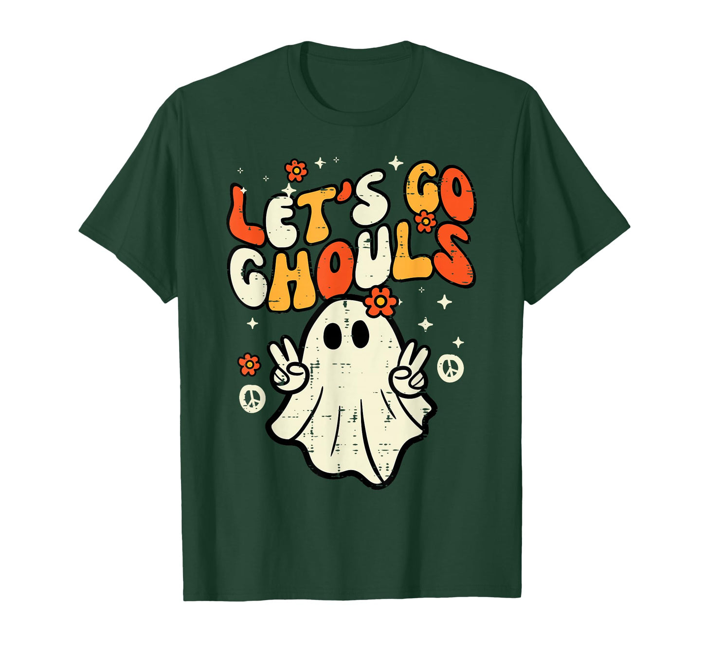 Halloween Lets Go Ghouls Ghost Retro Costume Women Girl Kids T-Shirt