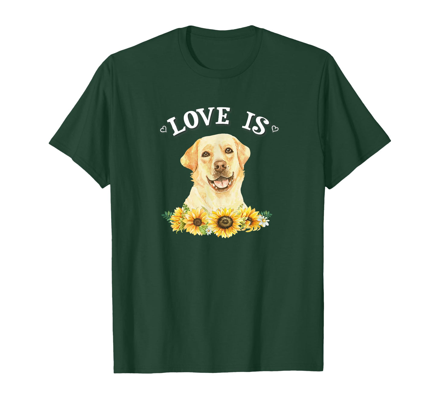 Womens Girls Cute Sunflowers Love is Yellow Lab Dog Lover T-Shirt