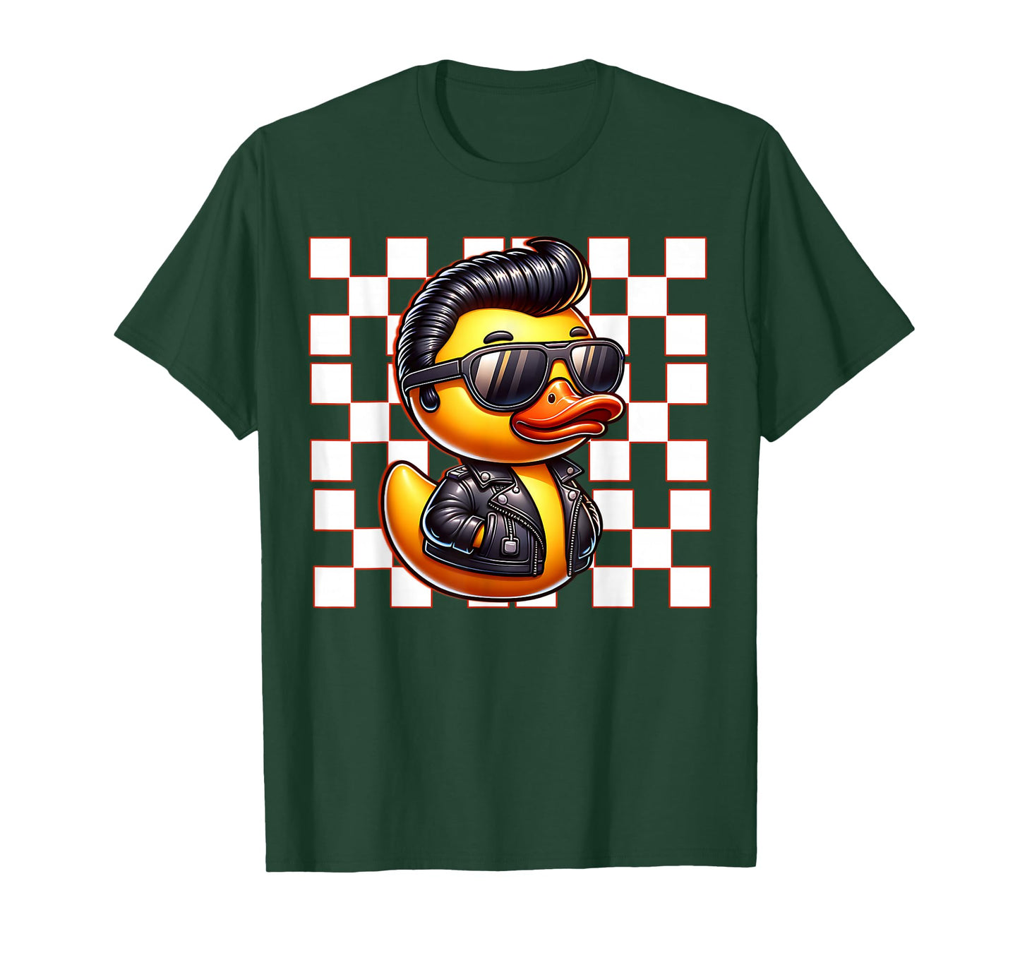 Checkered Greaser Rubber Duckie 50s Sock Hop Racing Themed T-Shirt