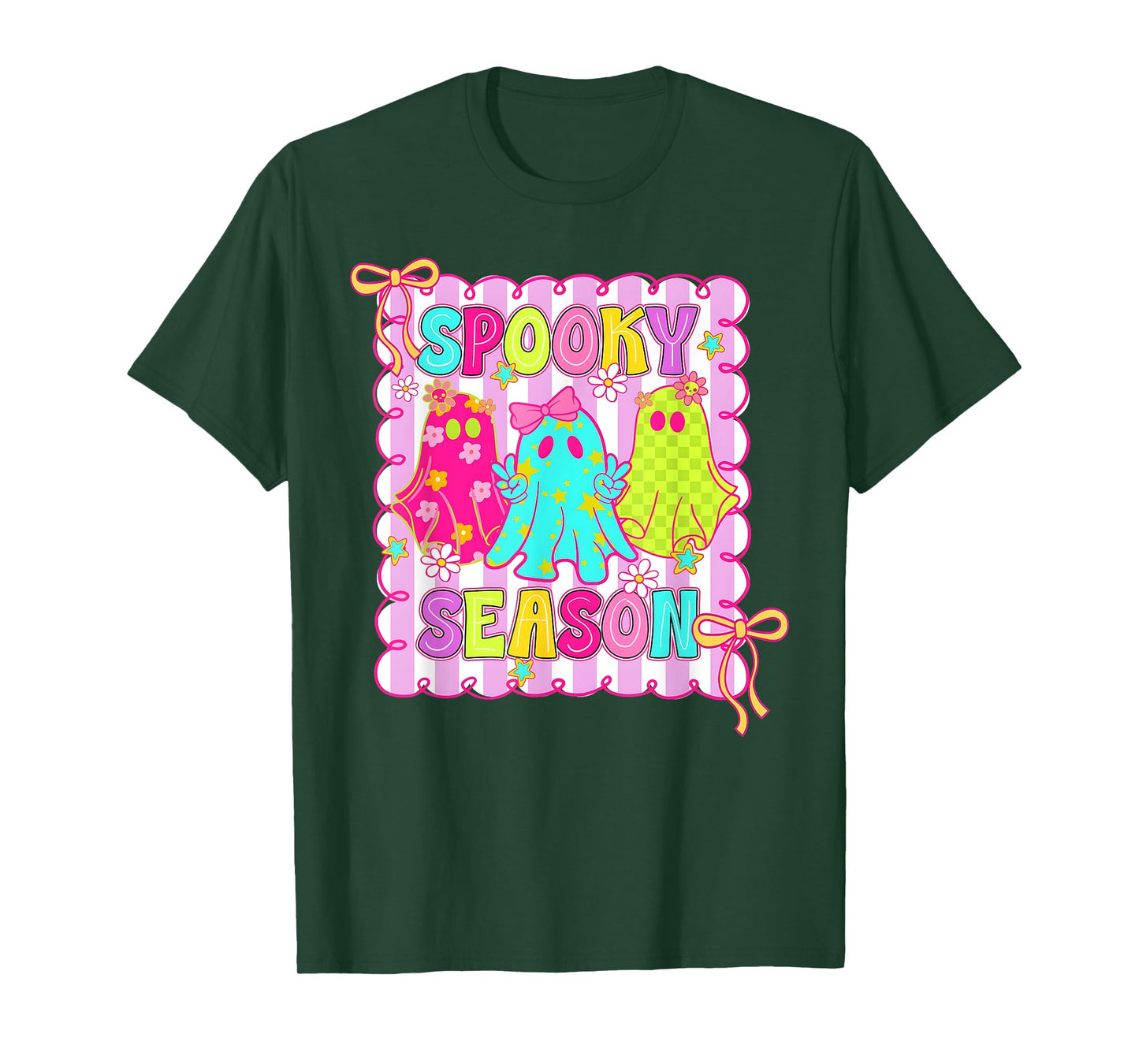 Ghost Spooky Season Coquette Bow Halloween Girl Women Preppy T-Shirt