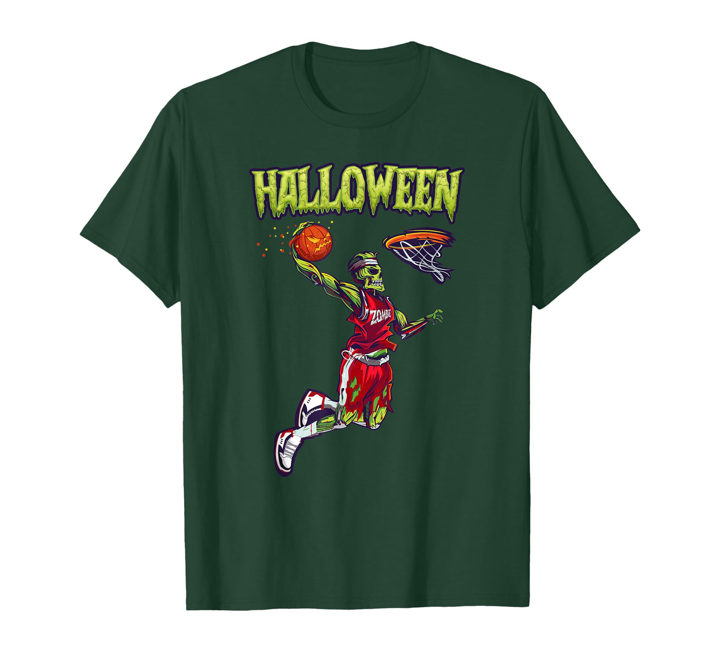 Jump Zombie Basketball Dunk Player Halloween Pumpkin Ball T-Shirt