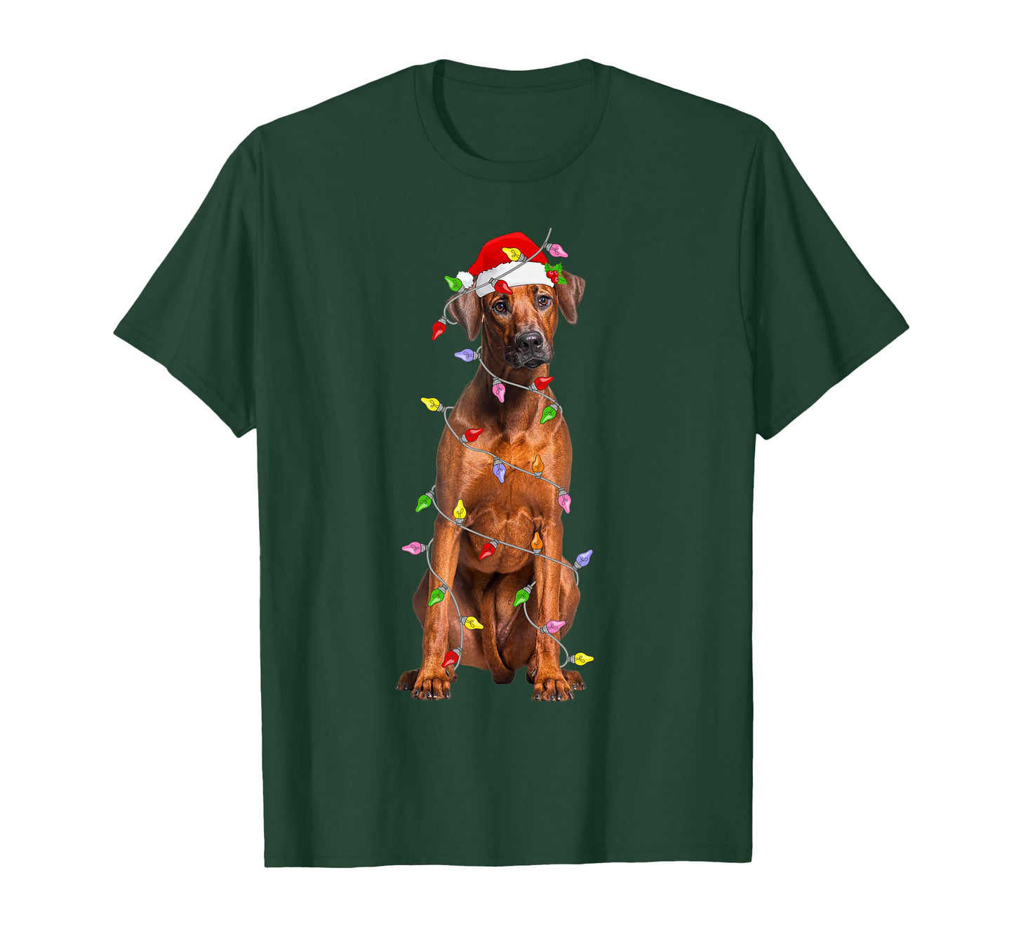 Rhodesian Ridgeback Christmas Santa Hat Lights Pet Dog Xmas T-Shirt