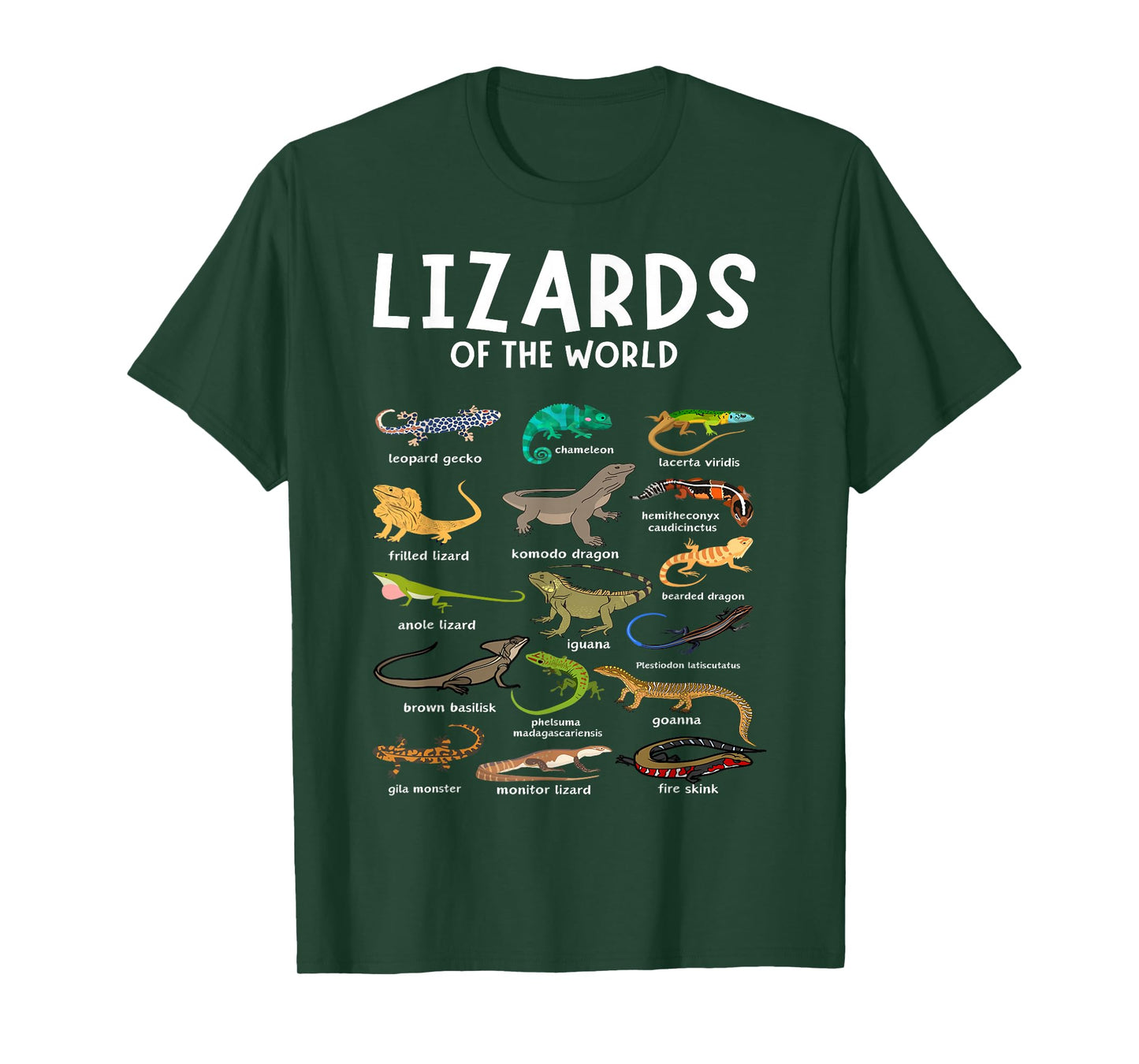 Types of Lizards of the World Reptile Herpetology Lizard T-Shirt