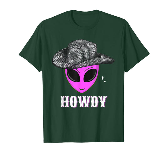 Cool Cowboy Hat Alien Howdy Space Western Disco Theme T-Shirt
