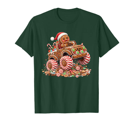 Funny Monster Truck Gingerbread Xmas Baking Men Women Kids T-Shirt