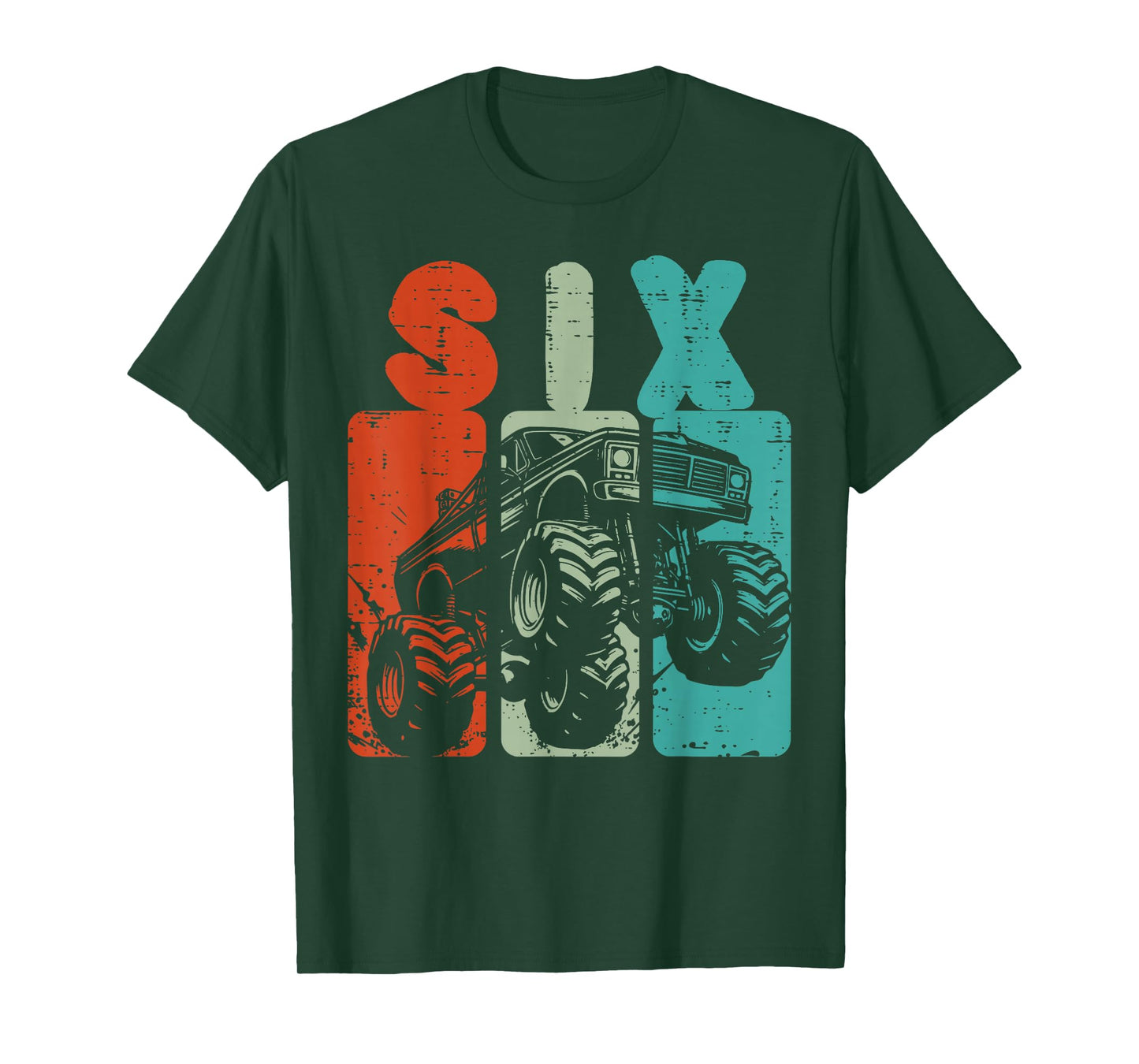 6th Birthday Monster Truck Six Retro 6 Bday Boys Kids Youth T-Shirt