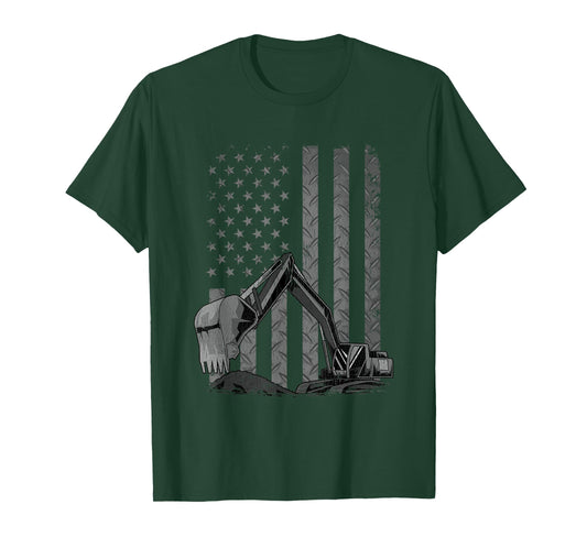 Patriotic Construction Worker Excavator Operator Digger Cool T-Shirt