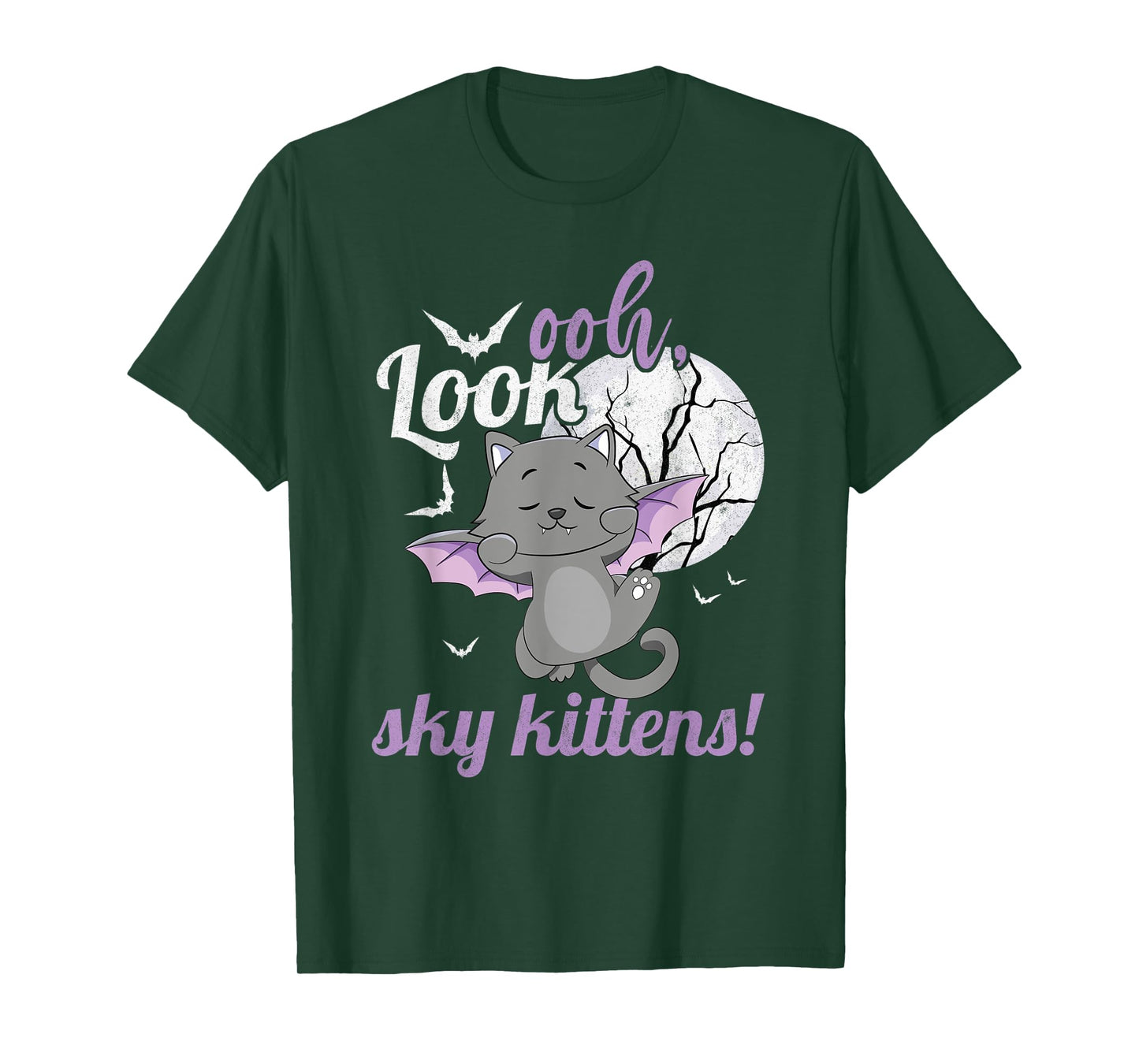 Oh Look Sky Kittens Funny Halloween Bat Cat Women T-Shirt