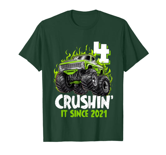 Kids Birthday Monster Truck 4 Year Old Boys 4th Party Born 2021 T-Shirt