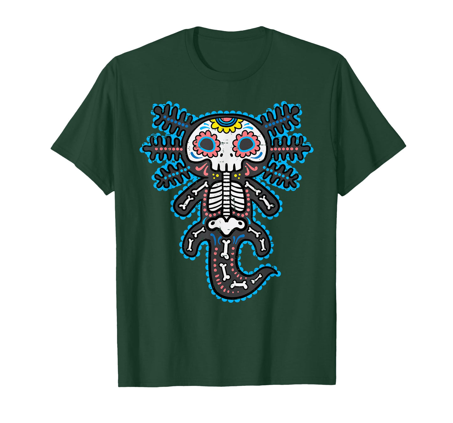 Sugar Skull Axolotl Skeleton Halloween Dia De Los Muertos T-Shirt