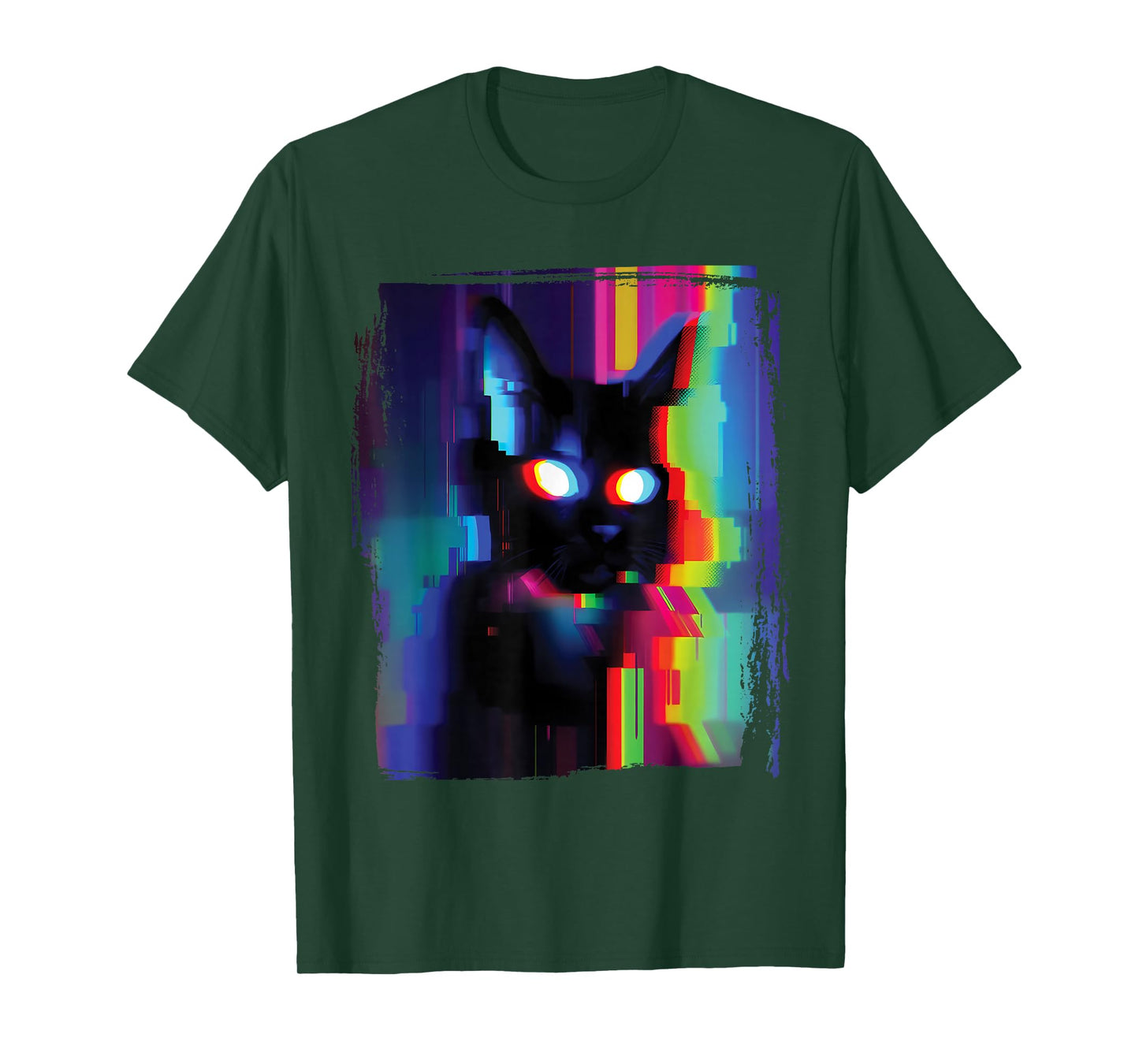 Glitch Psychedelic Weirdcore Cat Vaporwave Trippy T-Shirt