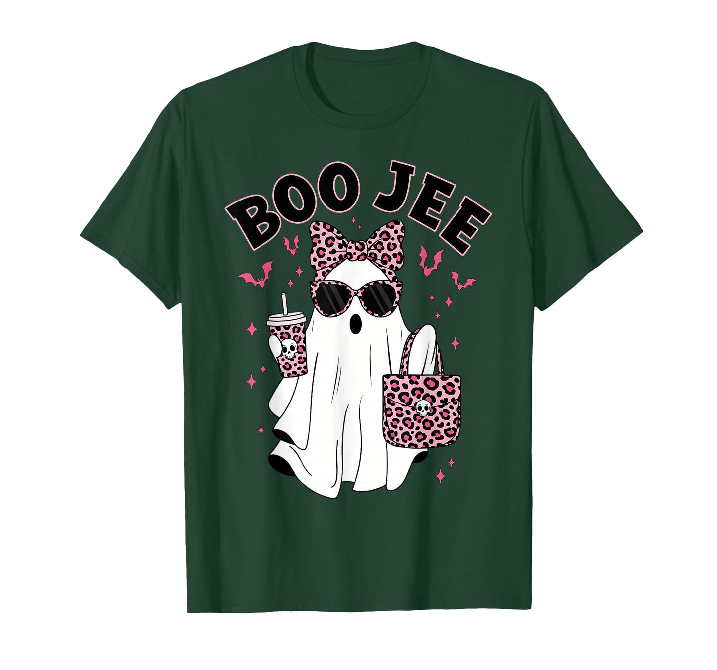 Boo JEE Boujee Pink Ghost Coffee Halloween October Vibes T-Shirt