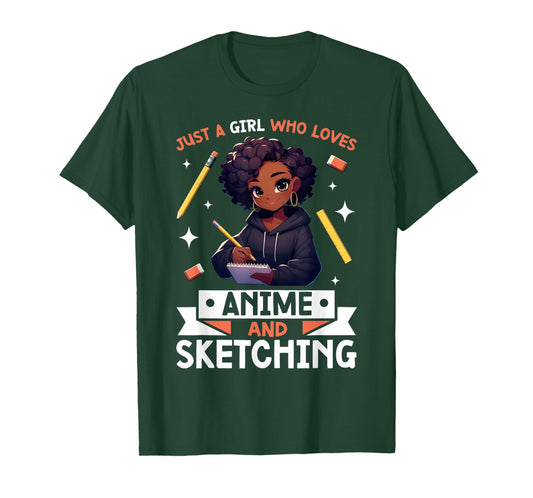 Just A Girl Who Loves Anime And Sketching Afro Anime Merch T-Shirt