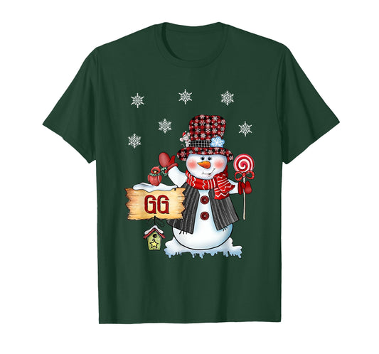 Gg Snowman Christmas Candy Cane Red Plaid Santa T-Shirt