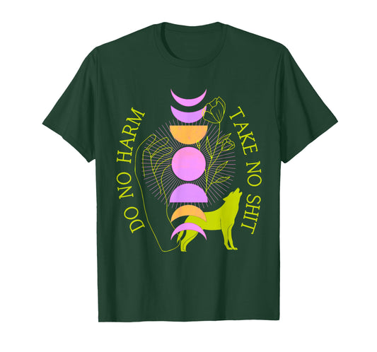 Do No Harm Take No Shit Mystical Moon Phase Wolf Rose Witchy T-Shirt