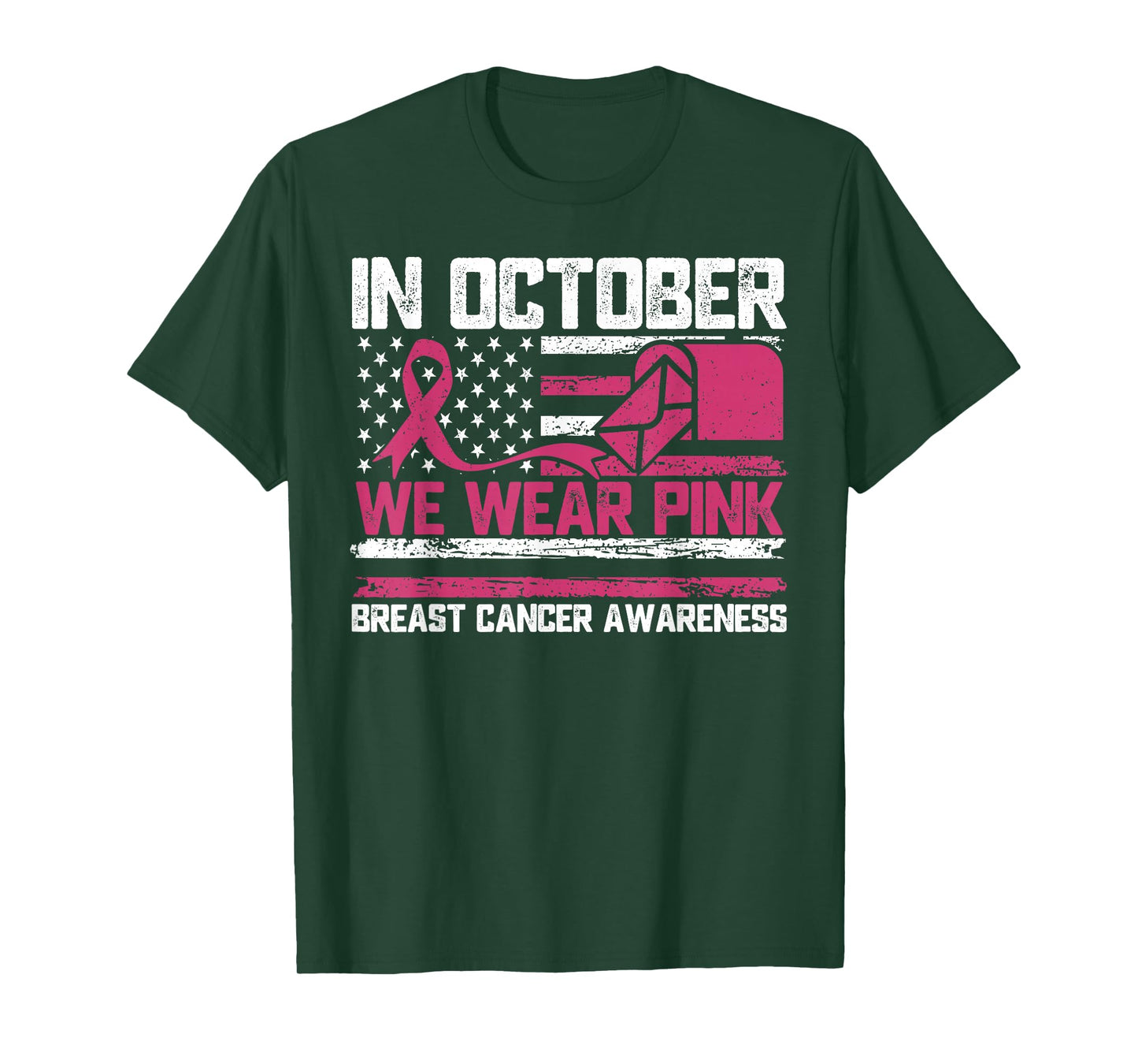 in October We Wear Pink Postal Worker Breast Cancer T-Shirt