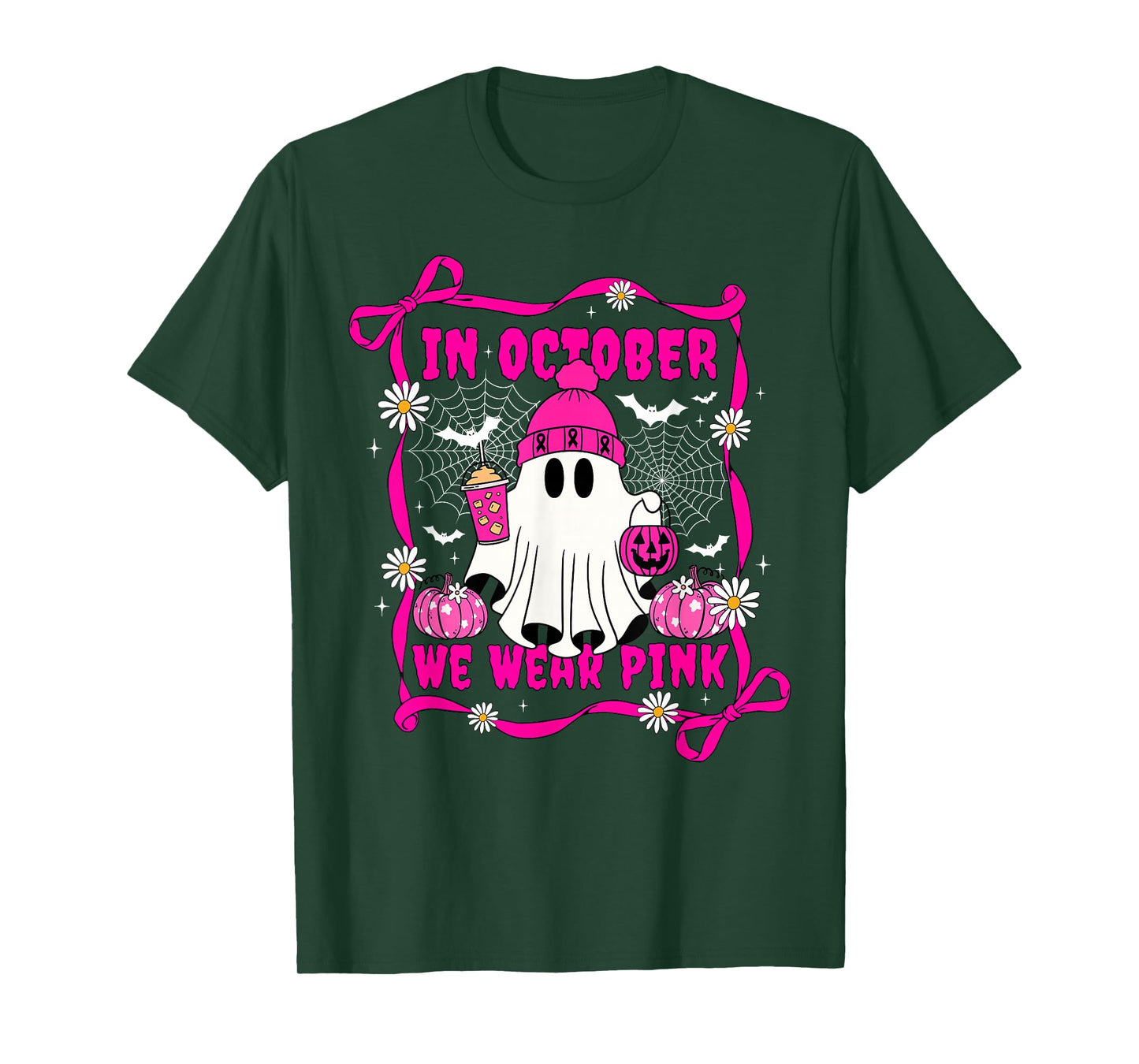 We Wear Pink in October Cute Ghost Breast Cancer Awareness T-Shirt