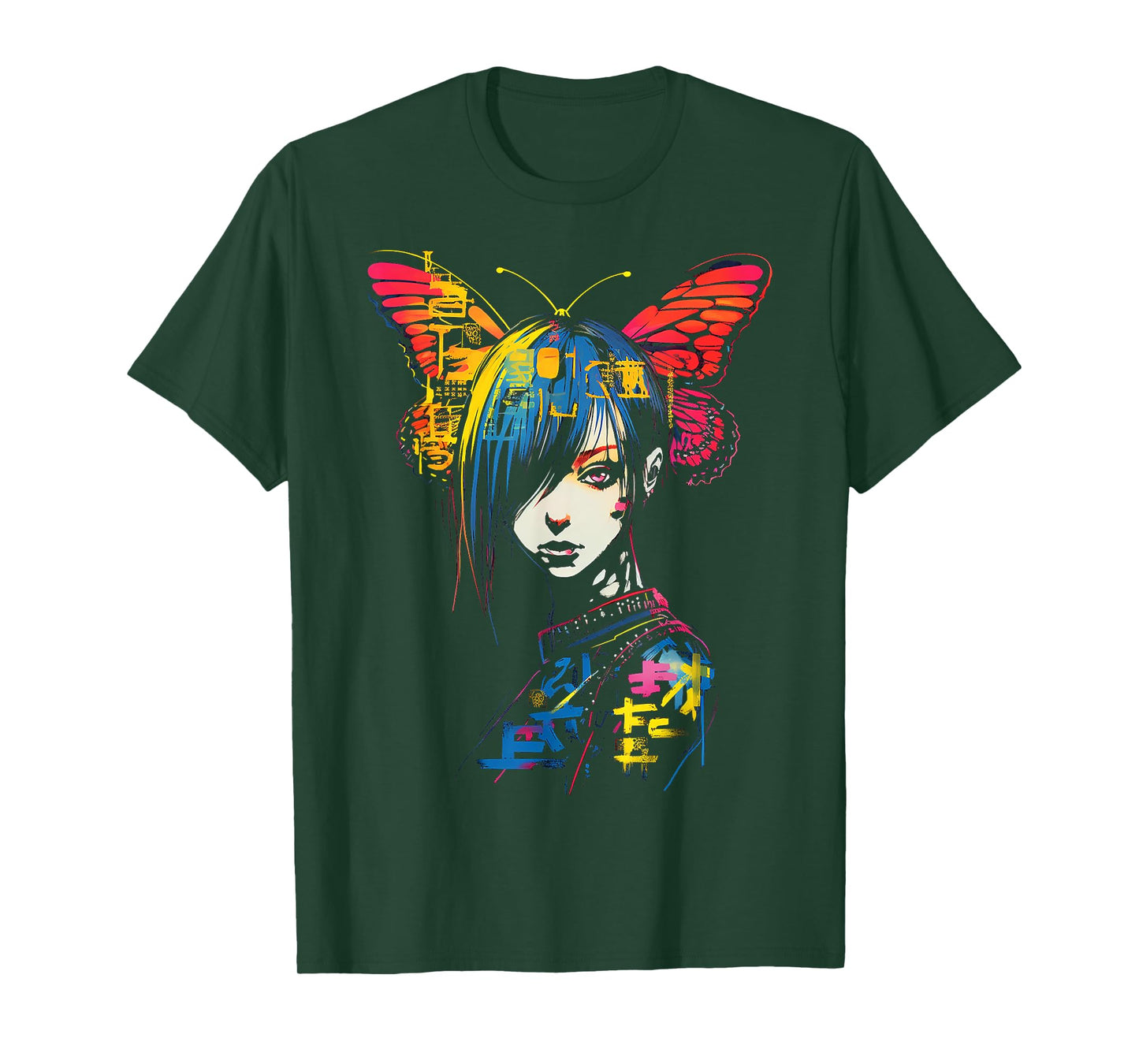 Anime Butterfly Colorful Text Graphic Women Anime T-Shirt
