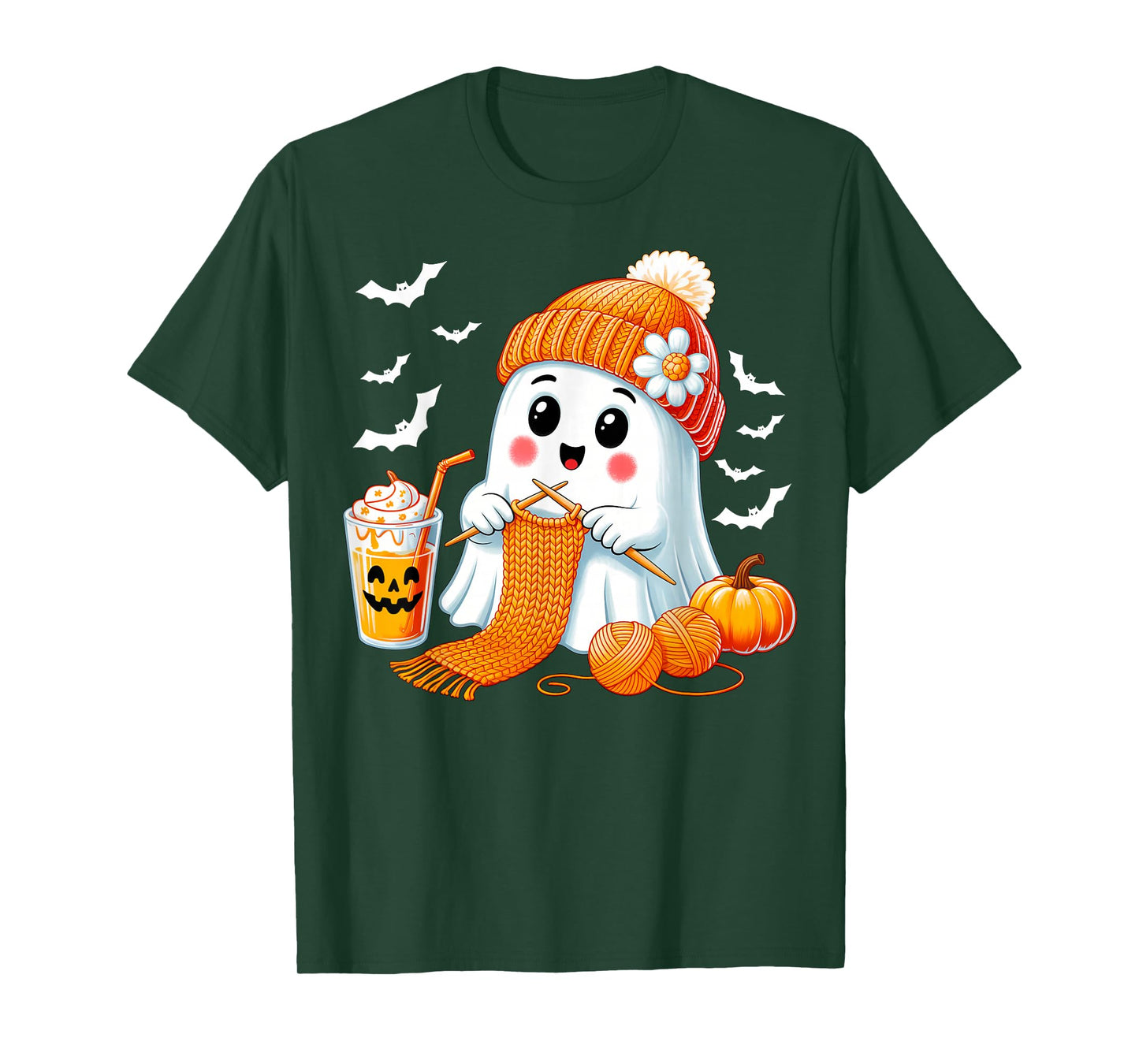 Ghost Crochet Crocheting Knitting Coffee Women Halloween T-Shirt