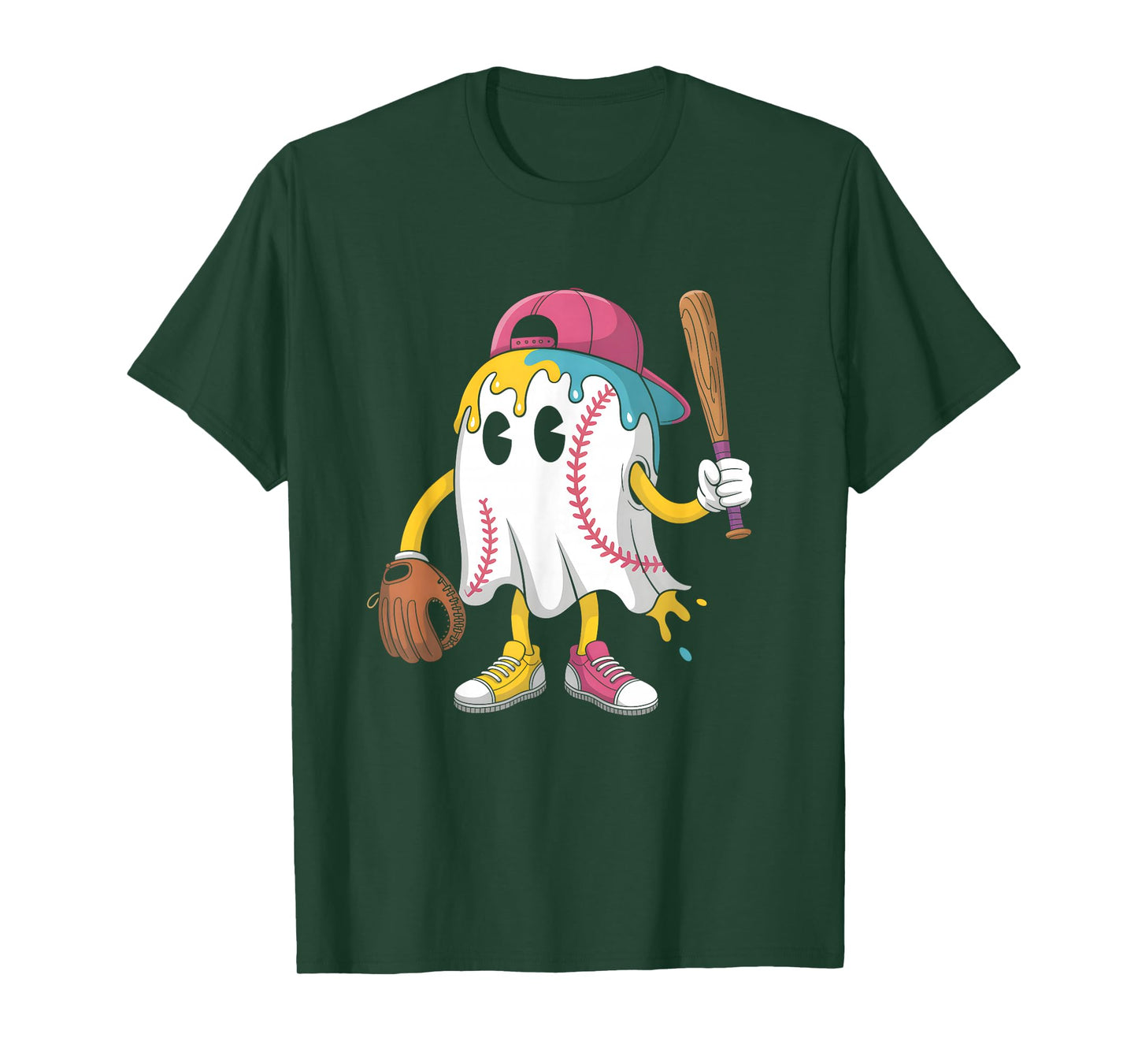 Ice Cream Drip Ghost Baseball Spots Baseball Drip Halloween T-Shirt