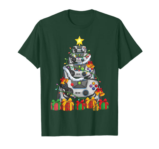 Gamer christmas tree pajamas kids boys men video games xmas T-Shirt