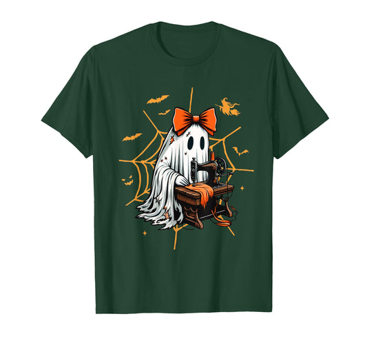 Cute Ghost Quilter Sewing Halloween Scary Costume Retro T-Shirt