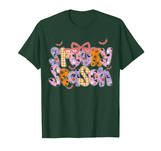 Spooky Season Halloween Coquette Bow Autumn Fall Girls Kids T-Shirt