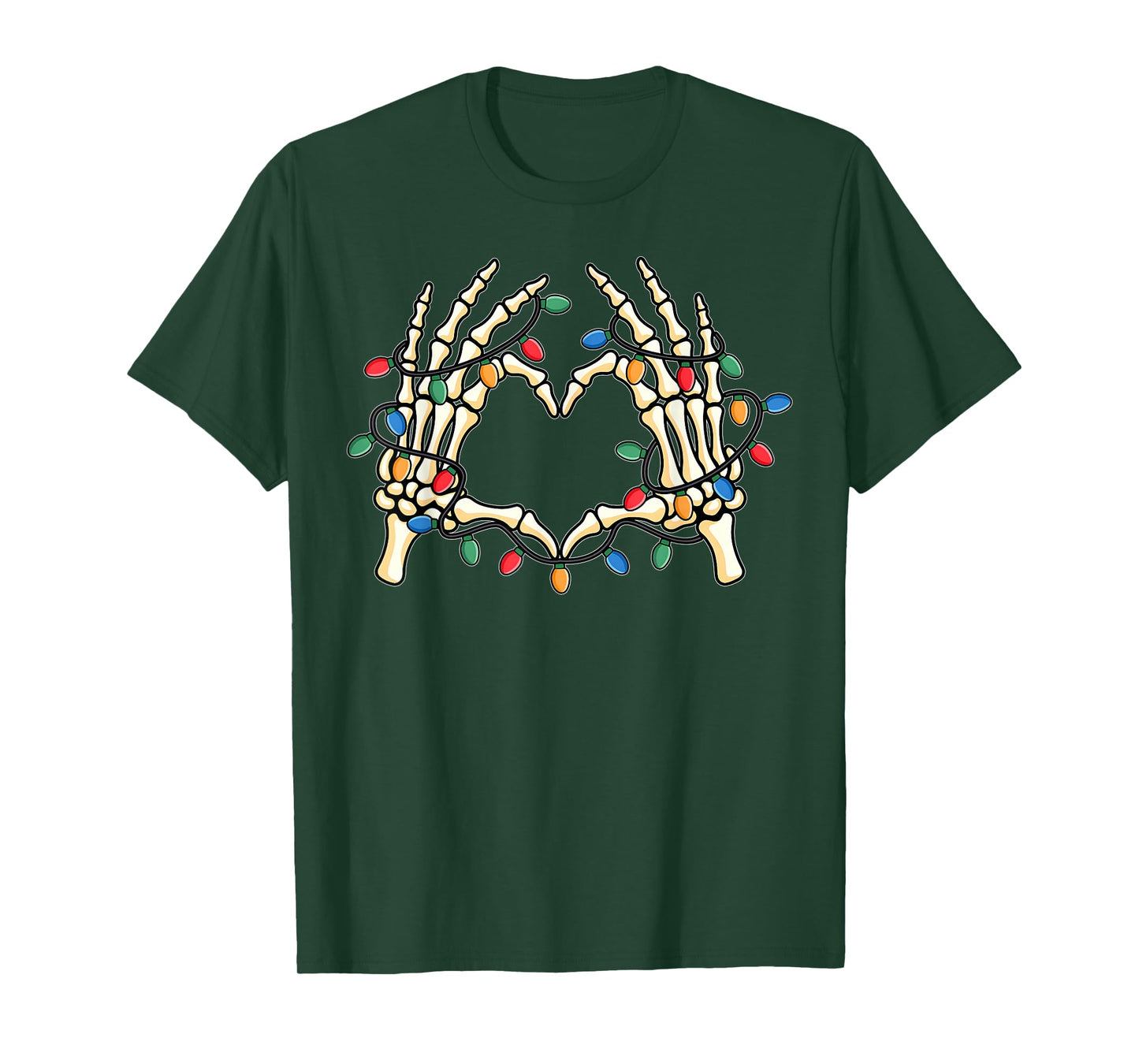 Skeleton Hands Heart Sign Funny Christmas Light Xmas Pajamas T-Shirt