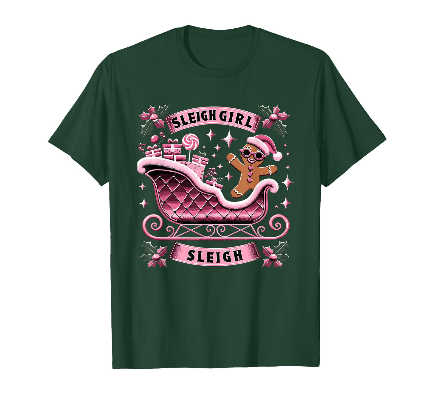 Groovy Pink Christmas Candy Sleigh Girl Gingerbread Holiday T-Shirt