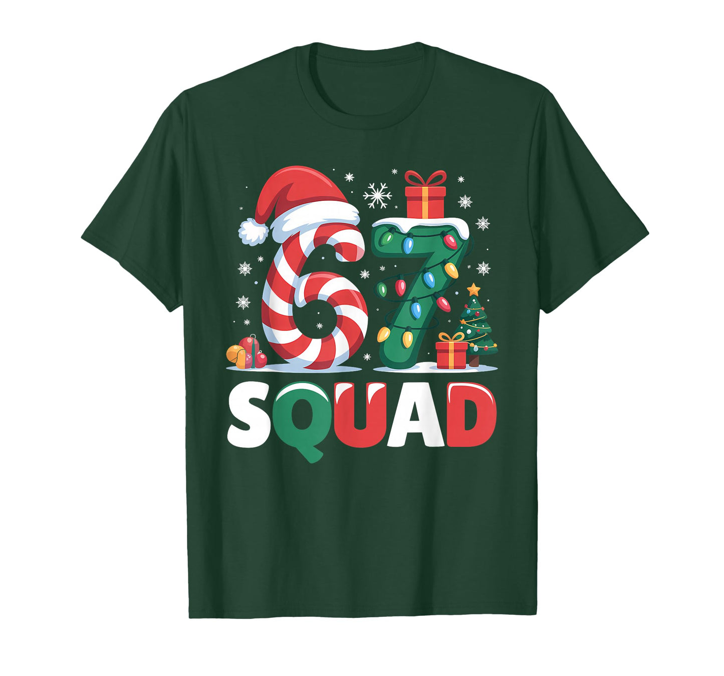 Christmas 67 Squad Brainrot Funny Candy Cane Lights Holiday T-Shirt