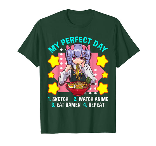 My Perfect Day Sketch Watch Anime Eat Ramen Repeat T-Shirt