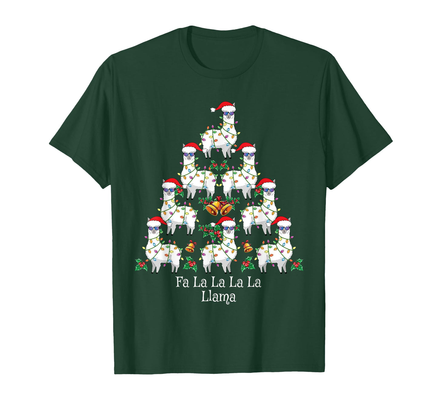 Fa La La Llama Kids Funny Christmas Tree Lights Llama Xmas T-Shirt