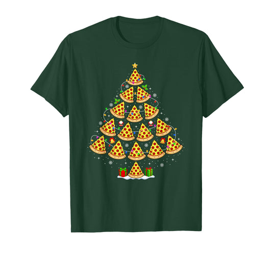 Pizza Christmas Tree Lights Funny Xmas Santa Hat Food Lover T-Shirt
