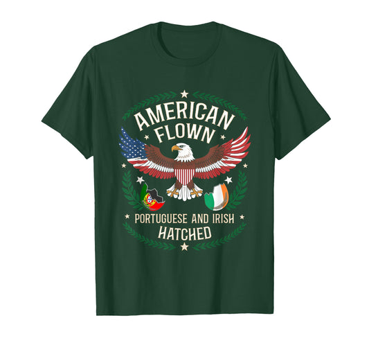 American Flown - National Flag Hatched Portuguese Irish T-Shirt